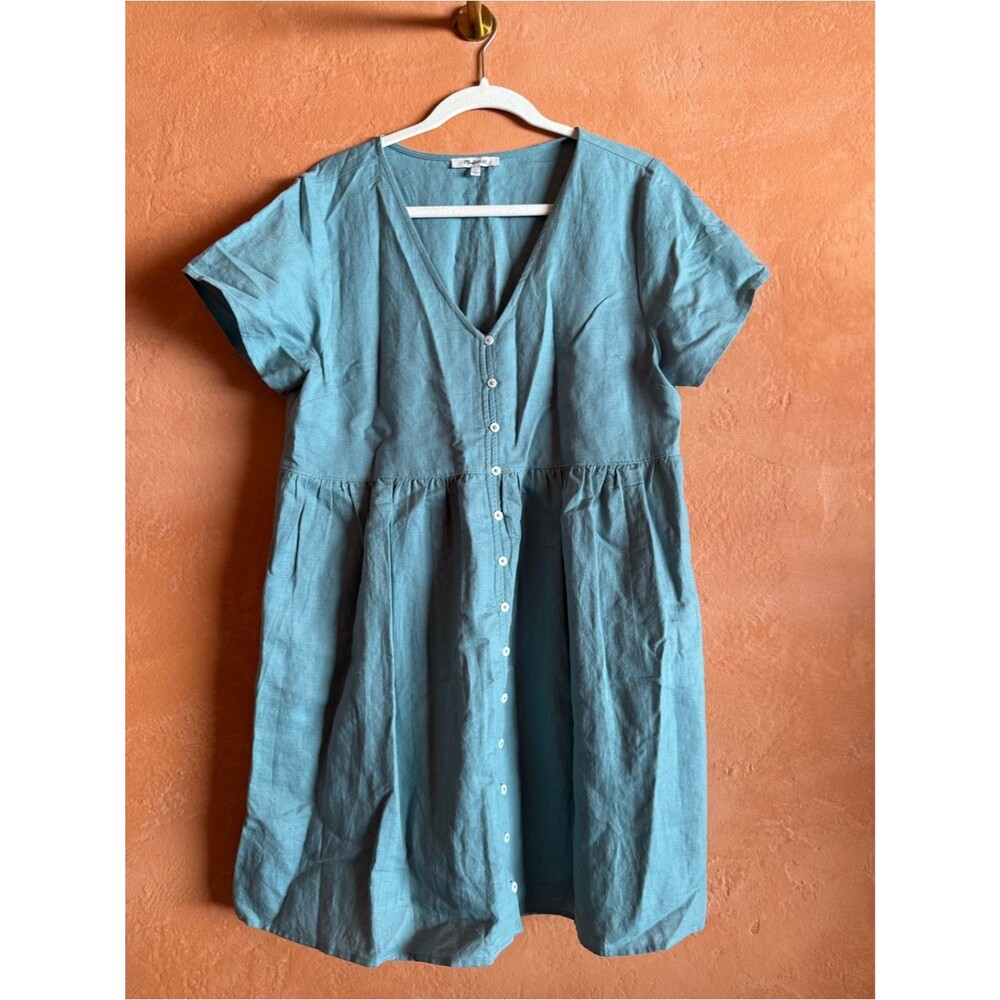 madewell green linen dress Blend Button Front Mini Blue Size L not_bundle_set